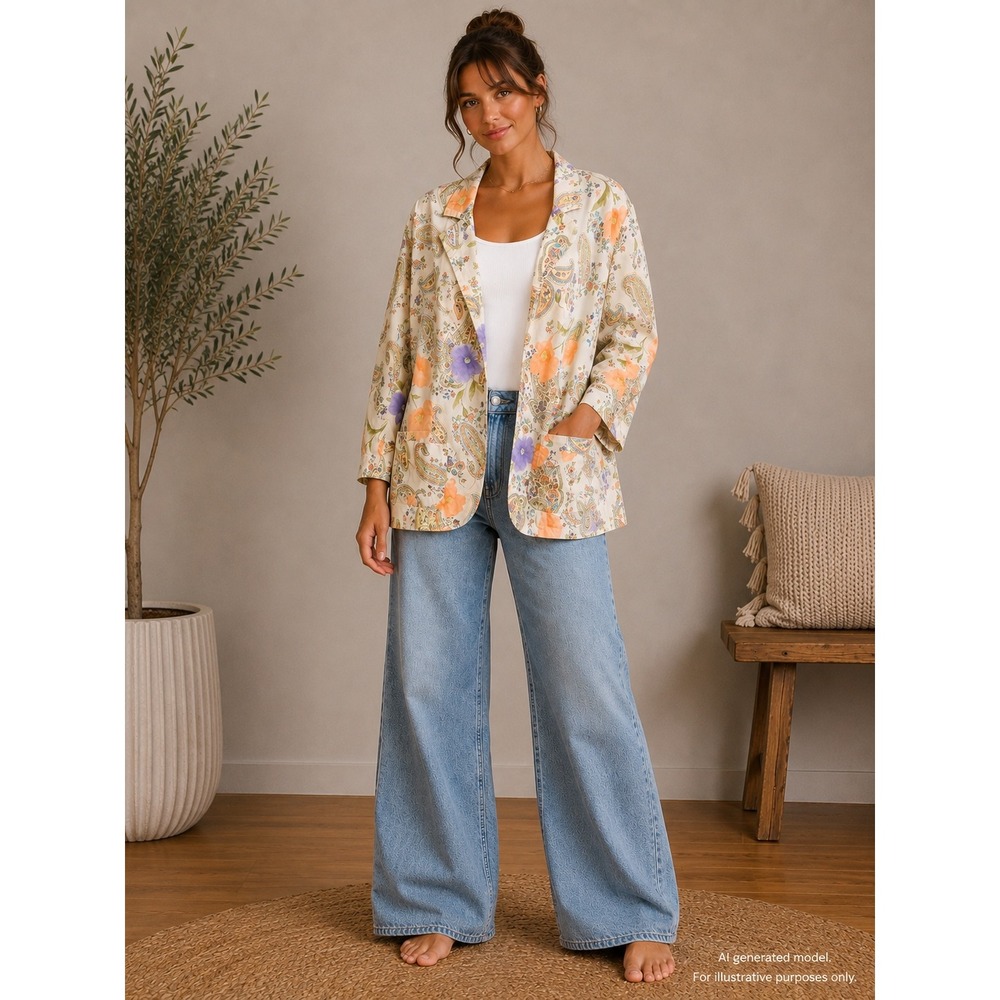 Susquehanna Trail Outfitters Floral Paisley Blazer XL 3/4 Sleeve Cotton 5548P